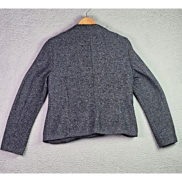 Loft Tweed Double Breasted Gray Crop Jacket Blazer Medium Trendy Structured - Picture 12 of 15
